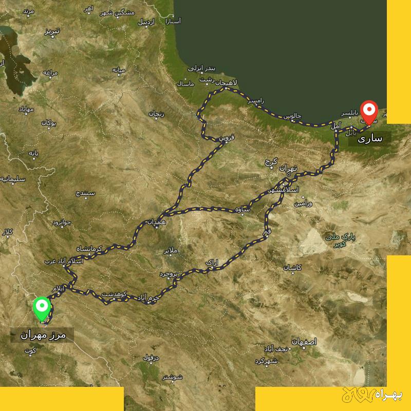 مسافت و فاصله ساری تا مرز مهران - ایلام از ۳ مسیر - مرداد ۱۴۰۳