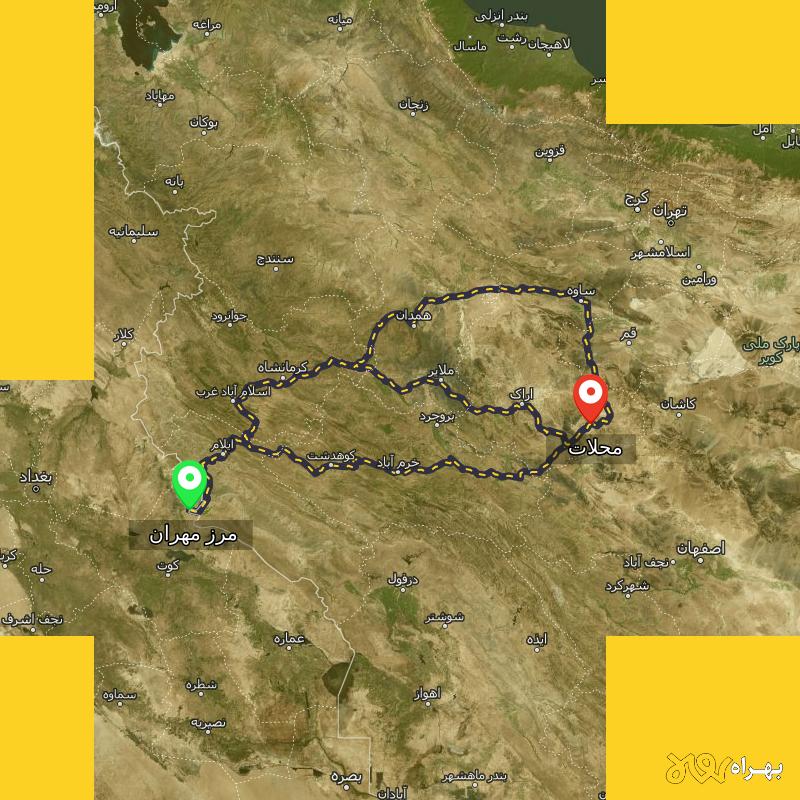 مسافت و فاصله محلات - مرکزی تا مرز مهران - ایلام از ۳ مسیر - مرداد ۱۴۰۳