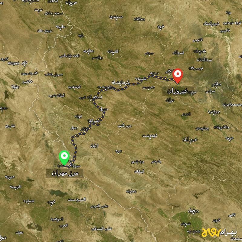 مسافت و فاصله فیروزان - همدان تا مرز مهران - ایلام - مهر ۱۴۰۳