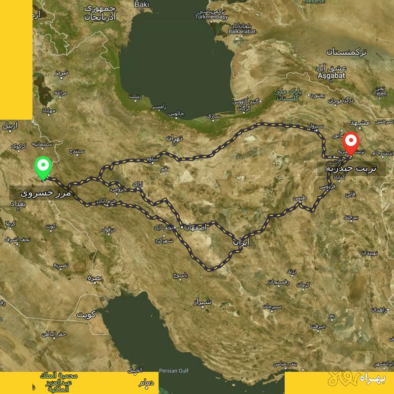 مسافت و فاصله تربت حیدریه - خراسان رضوی تا مرز خسروی - کرمانشاه از ۳ مسیر - آذر ۱۴۰۳