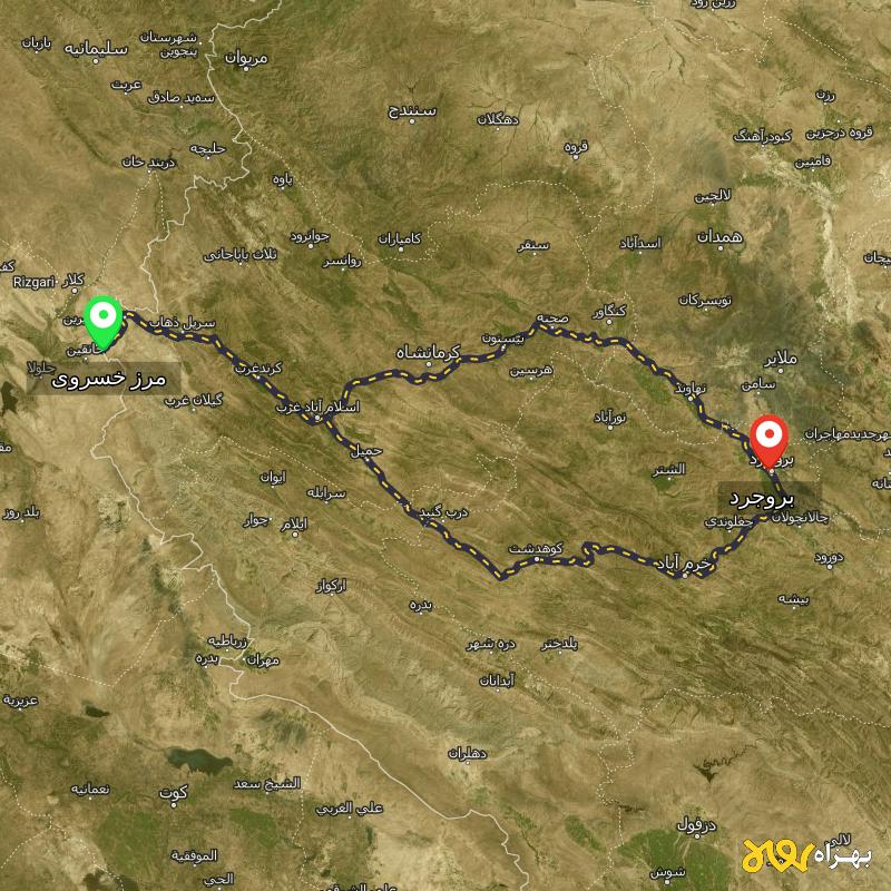 مسافت و فاصله بروجرد تا مرز خسروی - کرمانشاه از ۲ مسیر - مرداد ۱۴۰۳