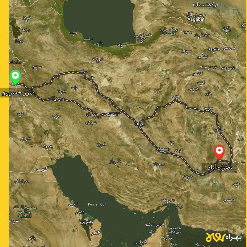 مسافت و فاصله نصرت‌آباد - سیستان و بلوچستان تا مرز خسروی - کرمانشاه از ۳ مسیر - آذر ۱۴۰۳