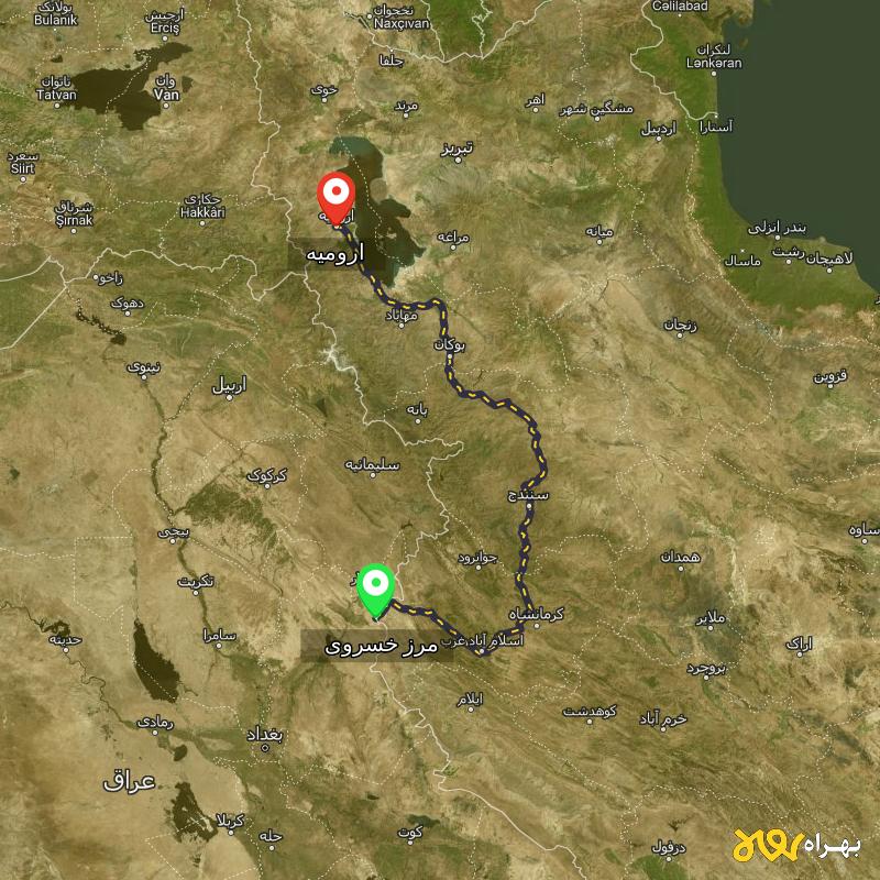 مسافت و فاصله ارومیه تا مرز خسروی - کرمانشاه - مهر ۱۴۰۳