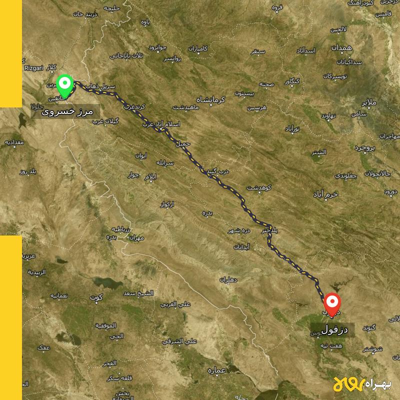 مسافت و فاصله دزفول تا مرز خسروی - کرمانشاه - دی ۱۴۰۳