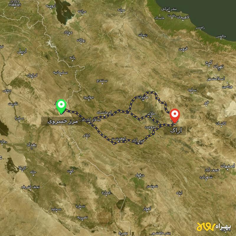 مسافت و فاصله اراک تا مرز خسروی - کرمانشاه از ۳ مسیر - مرداد ۱۴۰۳