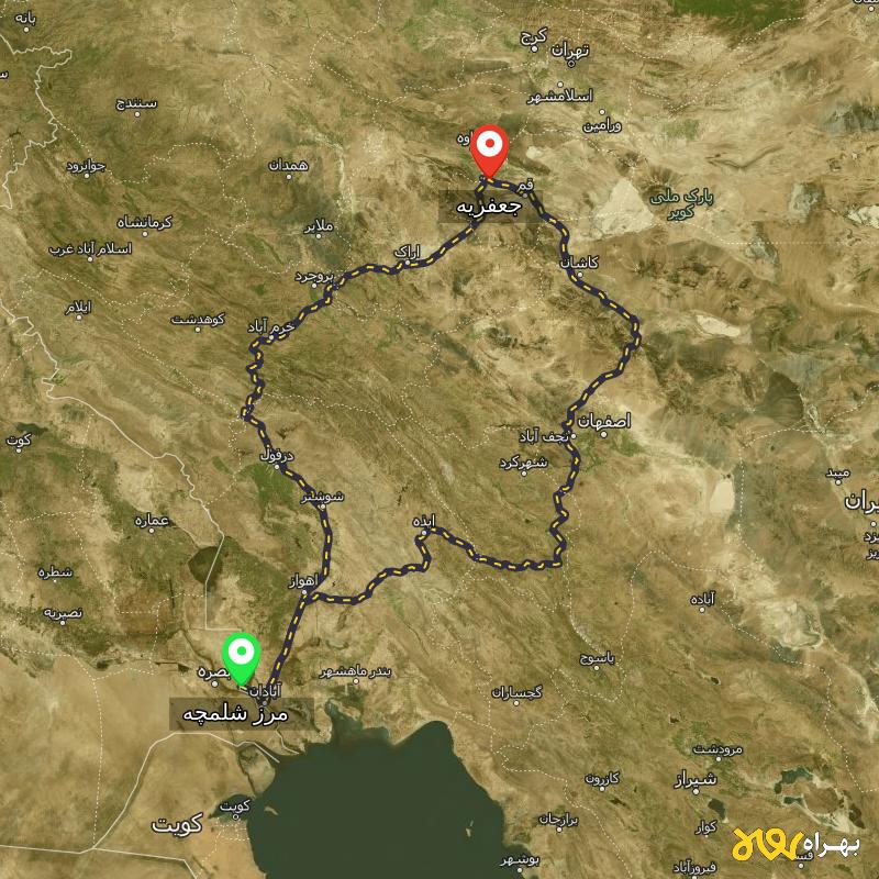 مسافت و فاصله جعفریه - قم تا مرز شلمچه - خوزستان از ۲ مسیر - آبان ۱۴۰۳