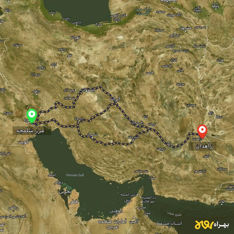 مسافت و فاصله زاهدان تا مرز شلمچه - خوزستان از ۳ مسیر - مرداد ۱۴۰۳