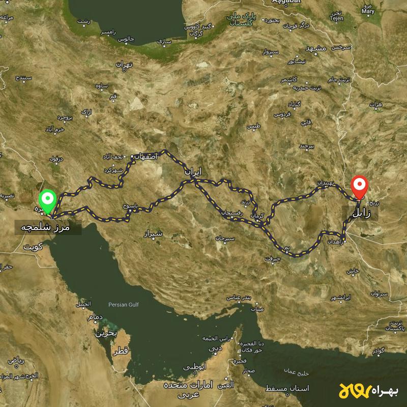 مسافت و فاصله زابل تا مرز شلمچه - خوزستان از ۳ مسیر - اردیبهشت ۱۴۰۳