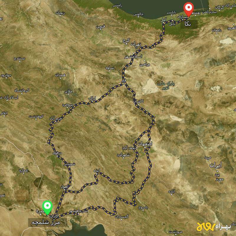 مسافت و فاصله نکا - مازندران تا مرز شلمچه - خوزستان از ۳ مسیر - شهریور ۱۴۰۳