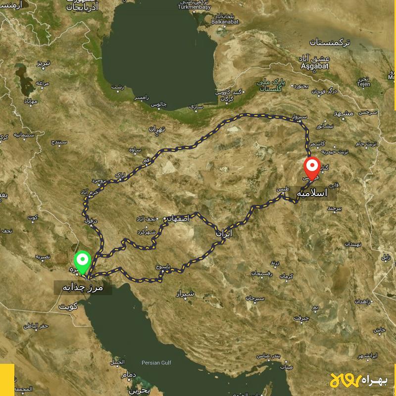 مسافت و فاصله اسلامیه - باغاسلامیه تا مرز چذابه - استان خوزستان از ۳ مسیر - اردیبهشت ۱۴۰۳