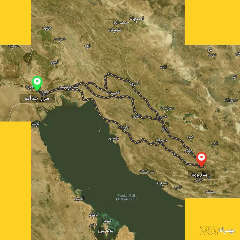 مسافت و فاصله بنارویه - فارس تا مرز چذابه - استان خوزستان از ۳ مسیر - اردیبهشت ۱۴۰۳
