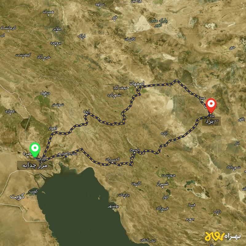 مسافت و فاصله یزد تا مرز چذابه - استان خوزستان از ۲ مسیر - اردیبهشت ۱۴۰۳