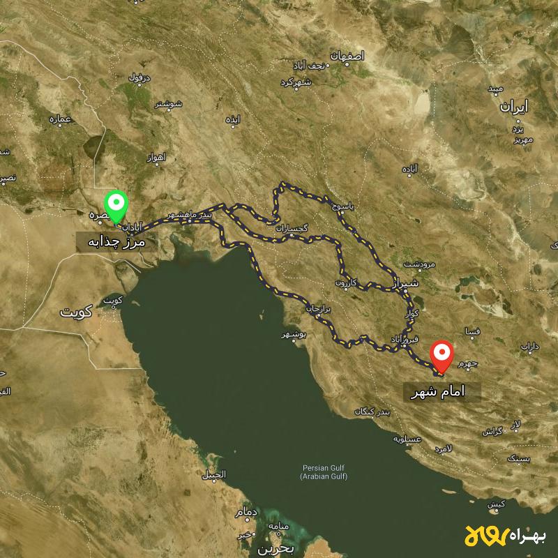 مسافت و فاصله امام شهر - فارس تا مرز چذابه - استان خوزستان از ۳ مسیر - اردیبهشت ۱۴۰۳