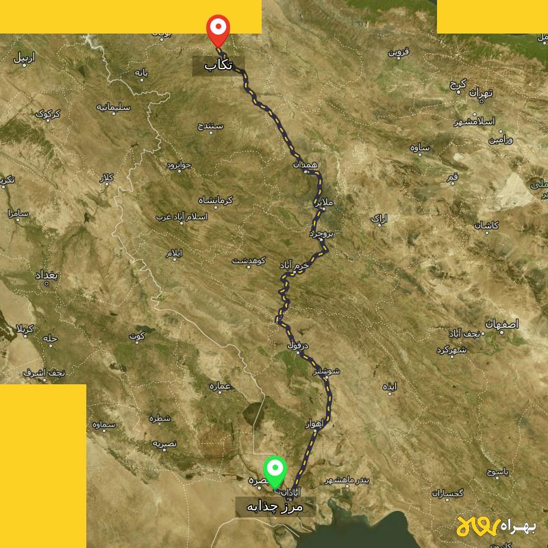 مسافت و فاصله تکاب - آذربایجان غربی تا مرز چذابه - استان خوزستان - اردیبهشت ۱۴۰۳