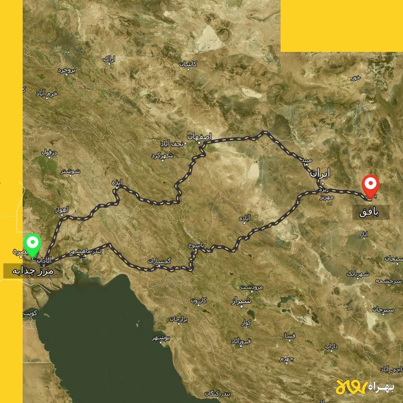 مسافت و فاصله بافق - یزد تا مرز چذابه - استان خوزستان از ۲ مسیر - اردیبهشت ۱۴۰۳
