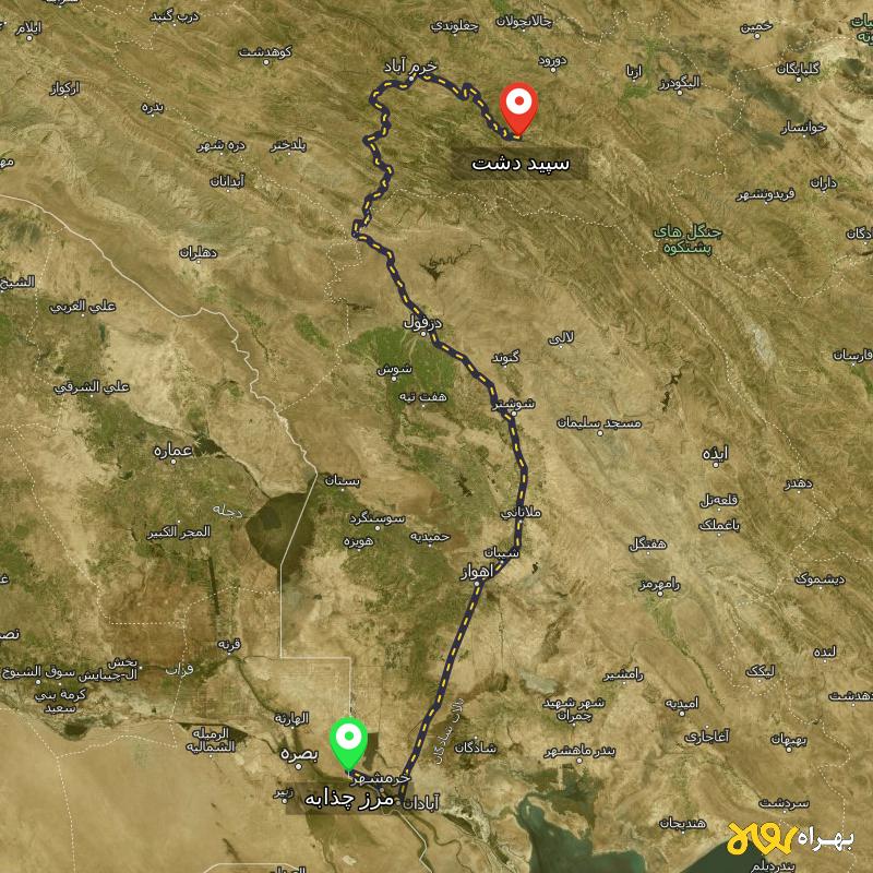 مسافت و فاصله سپید دشت - لرستان تا مرز چذابه - استان خوزستان - اردیبهشت ۱۴۰۳