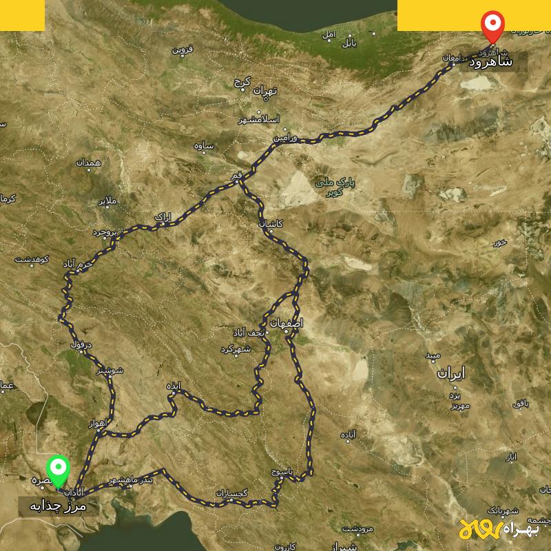 مسافت و فاصله شاهرود تا مرز چذابه - استان خوزستان از ۳ مسیر - اردیبهشت ۱۴۰۳