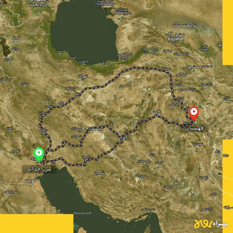 مسافت و فاصله قهستان - خراسان جنوبی تا مرز چذابه - استان خوزستان از ۳ مسیر - اردیبهشت ۱۴۰۳