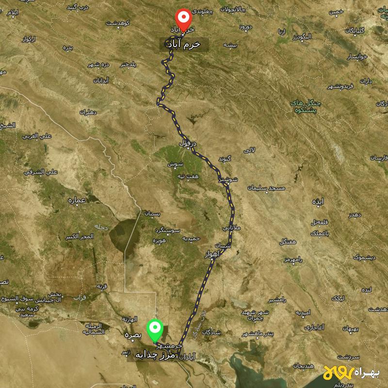 مسافت و فاصله خرم آباد تا مرز چذابه - استان خوزستان - مرداد ۱۴۰۳