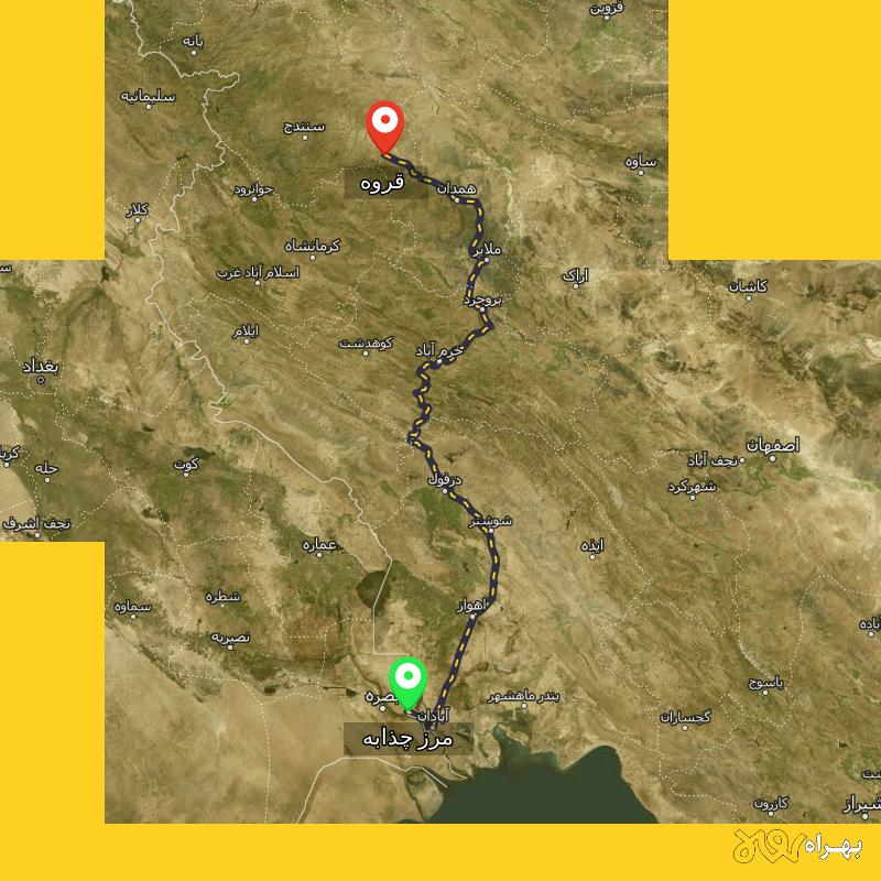 مسافت و فاصله قروه - کردستان تا مرز چذابه - استان خوزستان - اردیبهشت ۱۴۰۳