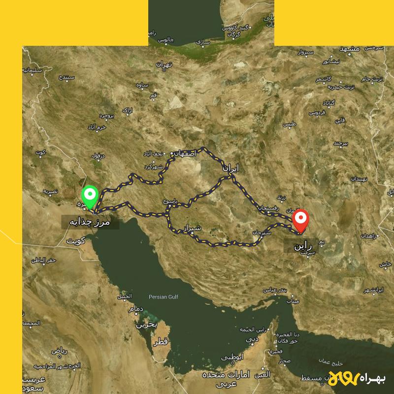 مسافت و فاصله راین - دهستان راین تا مرز چذابه - استان خوزستان از ۳ مسیر - اردیبهشت ۱۴۰۳