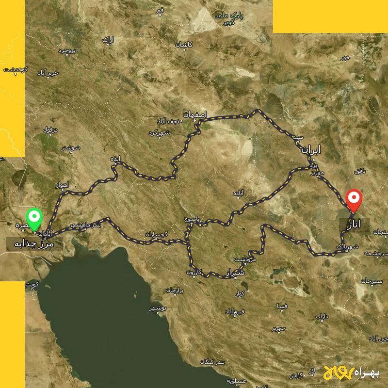 مسافت و فاصله انار - کرمان تا مرز چذابه - استان خوزستان از ۳ مسیر - اردیبهشت ۱۴۰۳