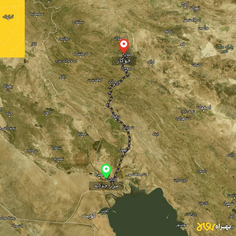 مسافت و فاصله جوکار - همدان تا مرز چذابه - استان خوزستان - آذر ۱۴۰۳
