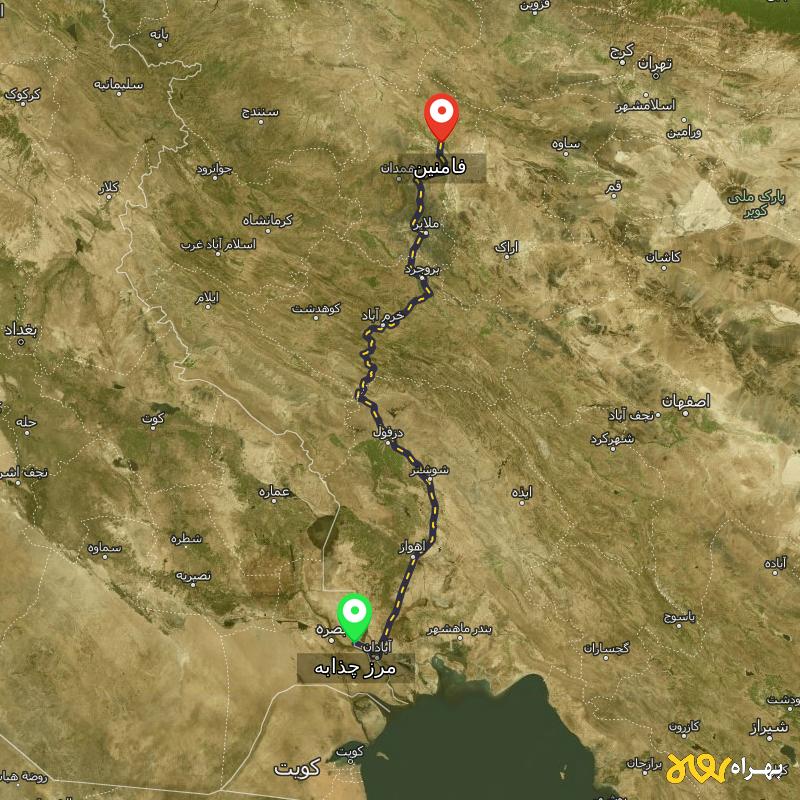 مسافت و فاصله فامنین - همدان تا مرز چذابه - استان خوزستان - اردیبهشت ۱۴۰۳