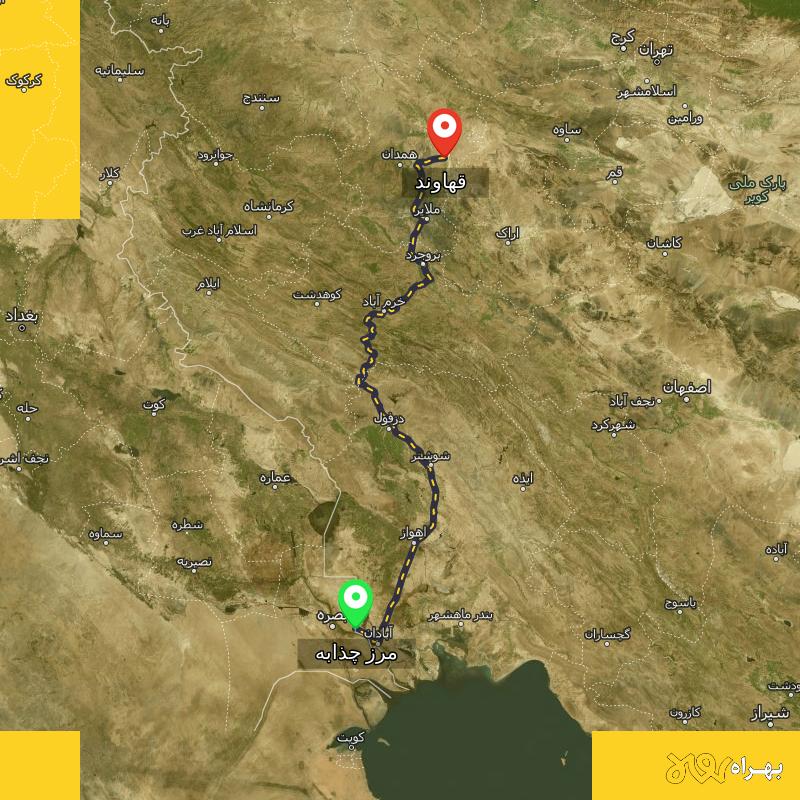 مسافت و فاصله قهاوند - همدان تا مرز چذابه - استان خوزستان - مرداد ۱۴۰۳