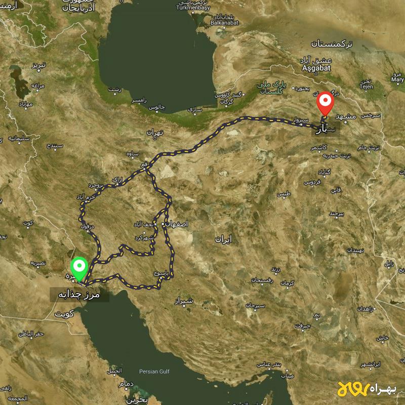 مسافت و فاصله بار - خراسان رضوی تا مرز چذابه - استان خوزستان از ۳ مسیر - اردیبهشت ۱۴۰۳