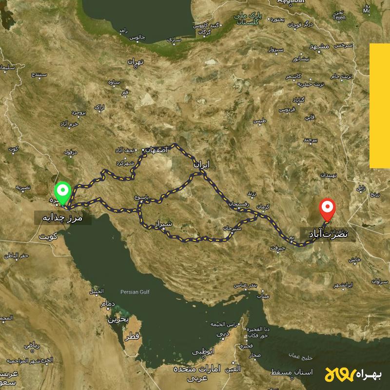 مسافت و فاصله نصرت‌آباد - سیستان و بلوچستان تا مرز چذابه - استان خوزستان از ۳ مسیر - آذر ۱۴۰۳