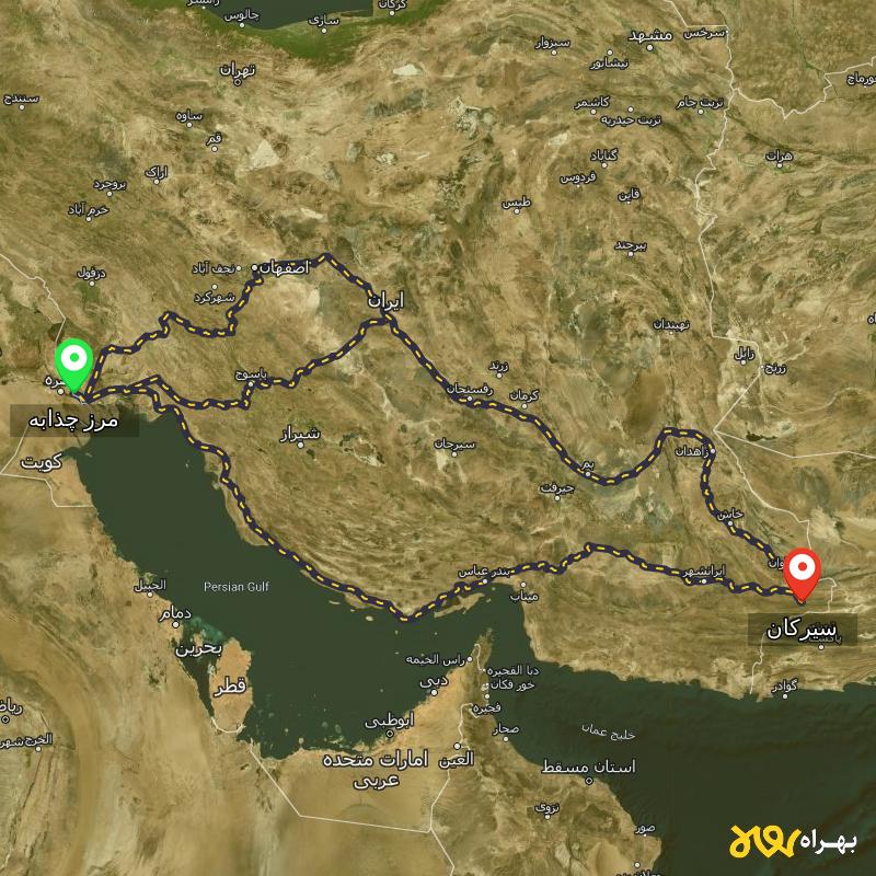 مسافت و فاصله سیرکان - سیستان و بلوچستان تا مرز چذابه - استان خوزستان از ۳ مسیر - اردیبهشت ۱۴۰۳