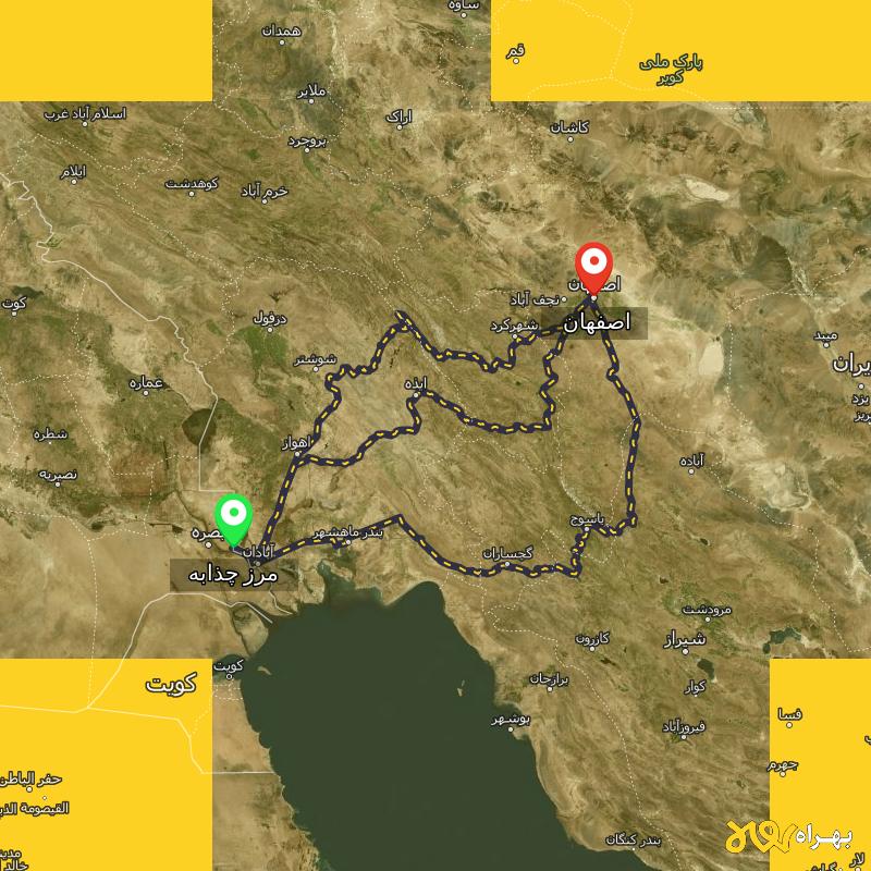 مسافت و فاصله اصفهان تا مرز چذابه - استان خوزستان از ۳ مسیر - مهر ۱۴۰۳