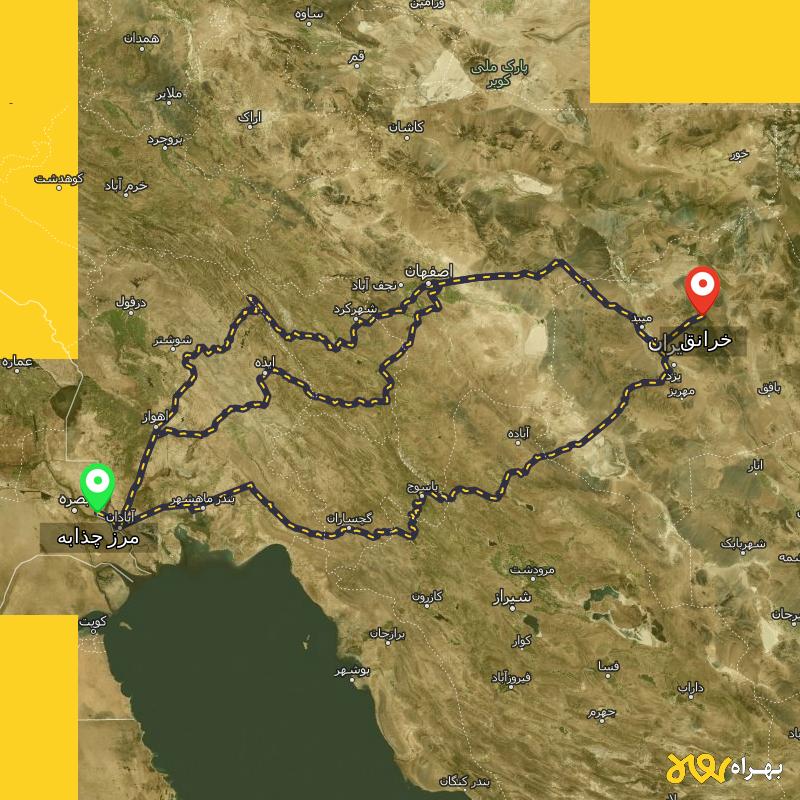 مسافت و فاصله خرانق - یزد تا مرز چذابه - استان خوزستان از ۳ مسیر - اردیبهشت ۱۴۰۳
