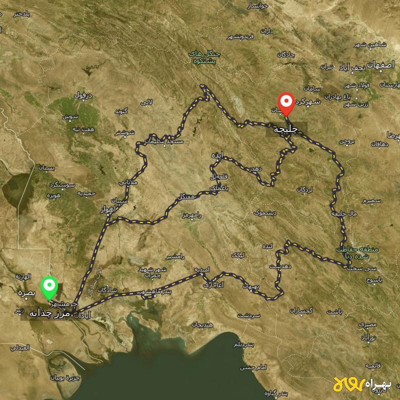 مسافت و فاصله چلیچه - چهارمحال و بختیاری تا مرز چذابه - استان خوزستان از ۳ مسیر - اردیبهشت ۱۴۰۳