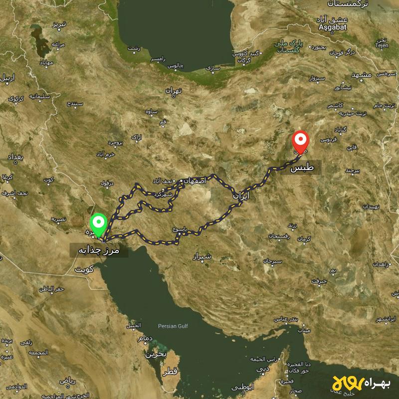 مسافت و فاصله طبس - خراسان جنوبی تا مرز چذابه - استان خوزستان از ۳ مسیر - آذر ۱۴۰۳