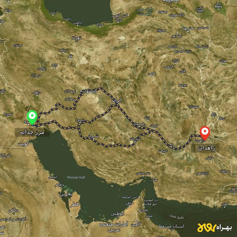مسافت و فاصله زاهدان تا مرز چذابه - استان خوزستان از ۳ مسیر - مهر ۱۴۰۳