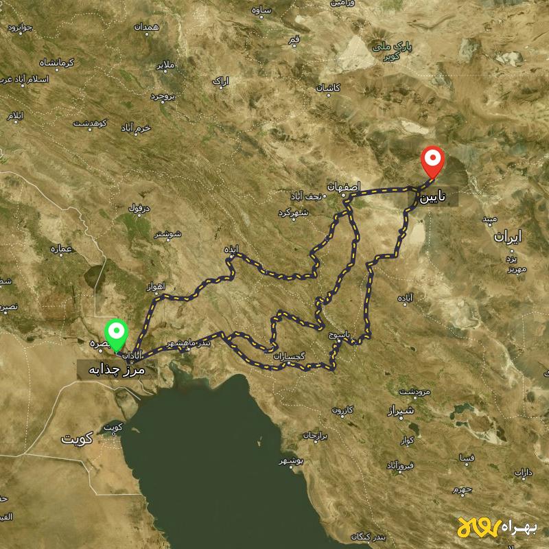 مسافت و فاصله نایین - اصفهان تا مرز چذابه - استان خوزستان از ۳ مسیر - اردیبهشت ۱۴۰۳