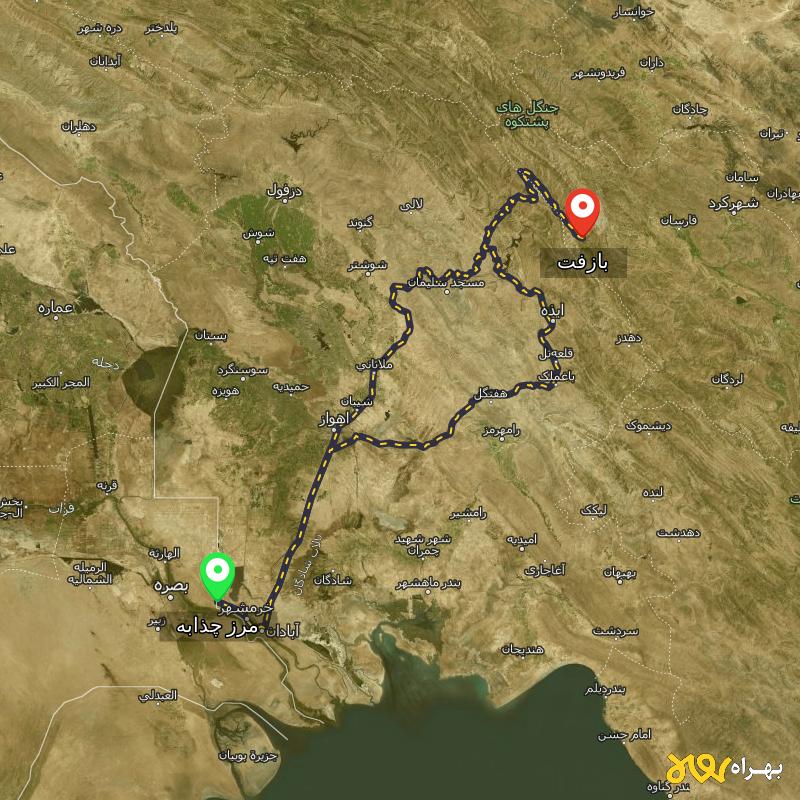 مسافت و فاصله بازفت - چهارمحال و بختیاری تا مرز چذابه - استان خوزستان از ۲ مسیر - اردیبهشت ۱۴۰۳