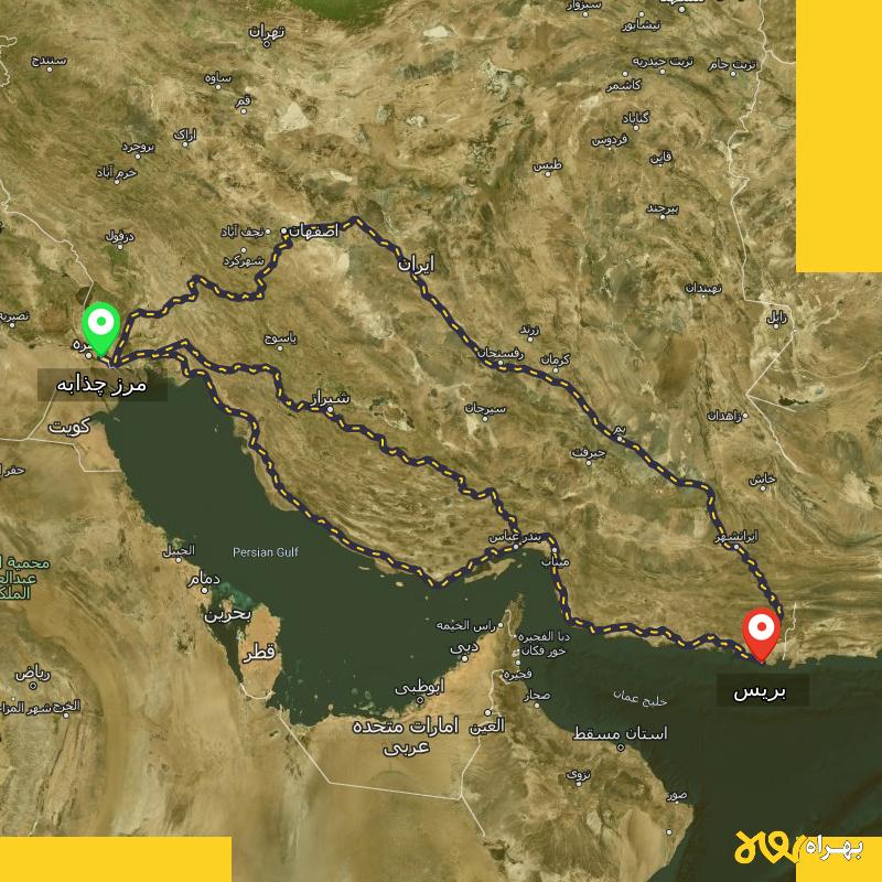 مسافت و فاصله بریس - سیستان و بلوچستان تا مرز چذابه - استان خوزستان از ۳ مسیر - شهریور ۱۴۰۳