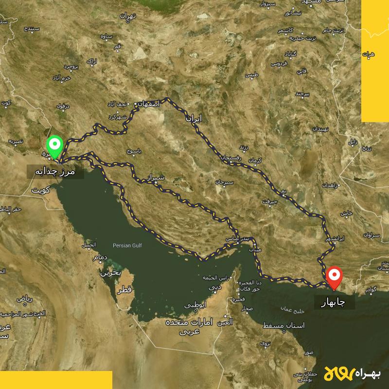 مسافت و فاصله چابهار تا مرز چذابه - استان خوزستان از ۳ مسیر - اردیبهشت ۱۴۰۳