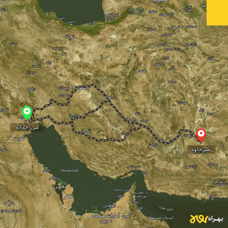 مسافت و فاصله میرجاوه - سیستان و بلوچستان تا مرز چذابه - استان خوزستان از ۳ مسیر - اردیبهشت ۱۴۰۳