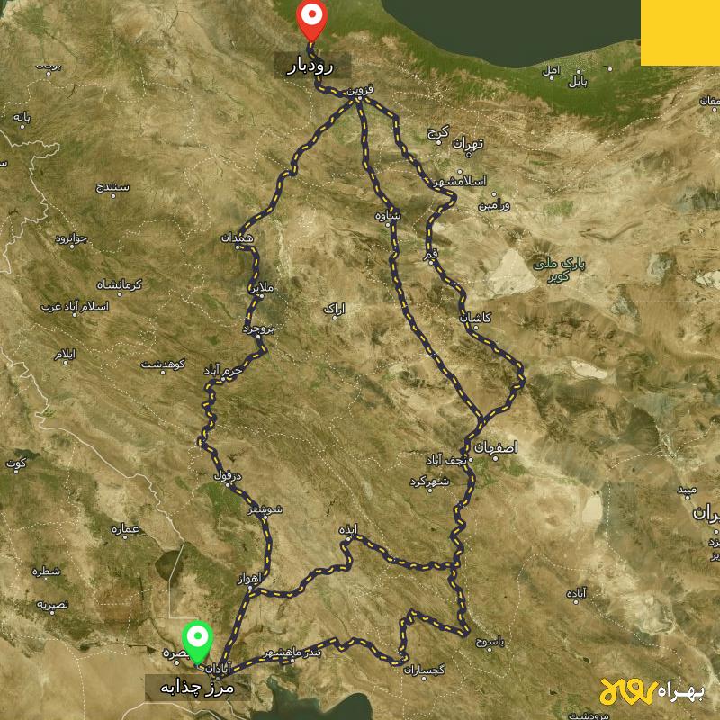 مسافت و فاصله رودبار - گیلان تا مرز چذابه - استان خوزستان از ۳ مسیر - اردیبهشت ۱۴۰۳