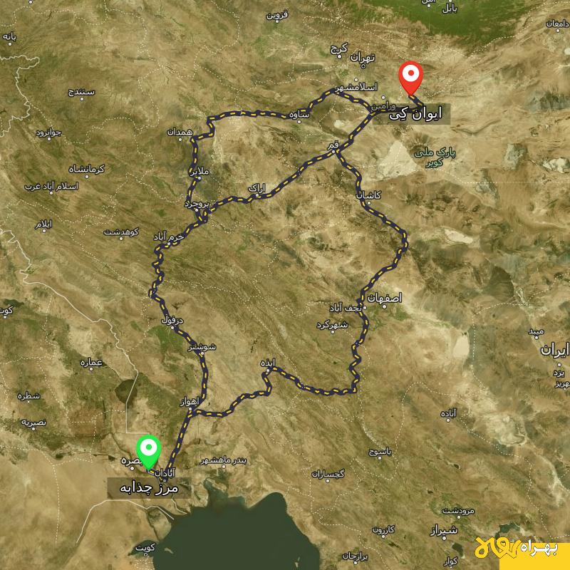مسافت و فاصله ایوان کِی - سمنان تا مرز چذابه - استان خوزستان از ۳ مسیر - مهر ۱۴۰۳