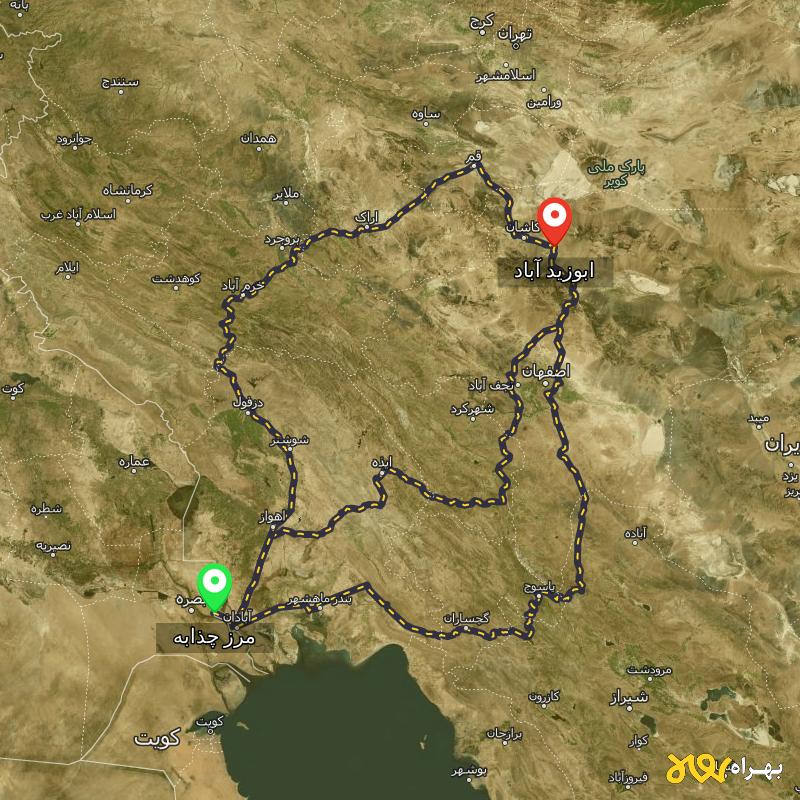 مسافت و فاصله ابوزید آباد - اصفهان تا مرز چذابه - استان خوزستان از ۳ مسیر - اردیبهشت ۱۴۰۳