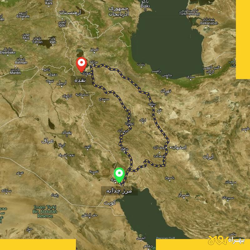 مسافت و فاصله نقده - آذربایجان غربی تا مرز چذابه - استان خوزستان از ۲ مسیر - اردیبهشت ۱۴۰۳