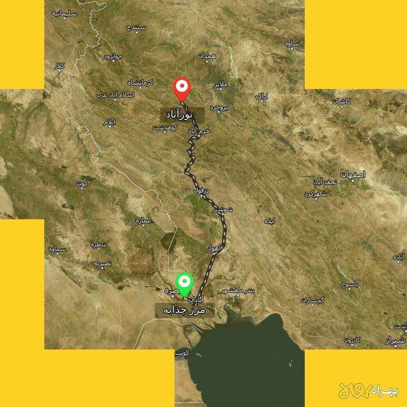 مسافت و فاصله نورآباد - لرستان تا مرز چذابه - استان خوزستان - اردیبهشت ۱۴۰۳