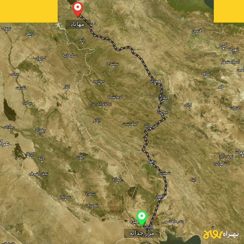 مسافت و فاصله مهاباد - آذربایجان غربی تا مرز چذابه - استان خوزستان - اردیبهشت ۱۴۰۳