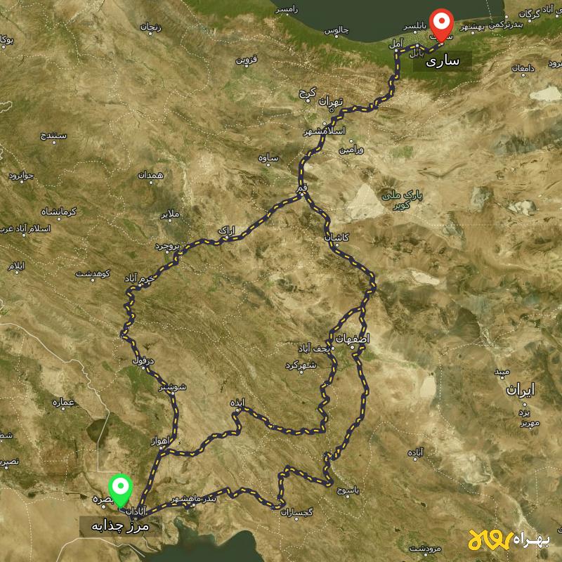مسافت و فاصله ساری تا مرز چذابه - استان خوزستان از ۳ مسیر - مرداد ۱۴۰۳