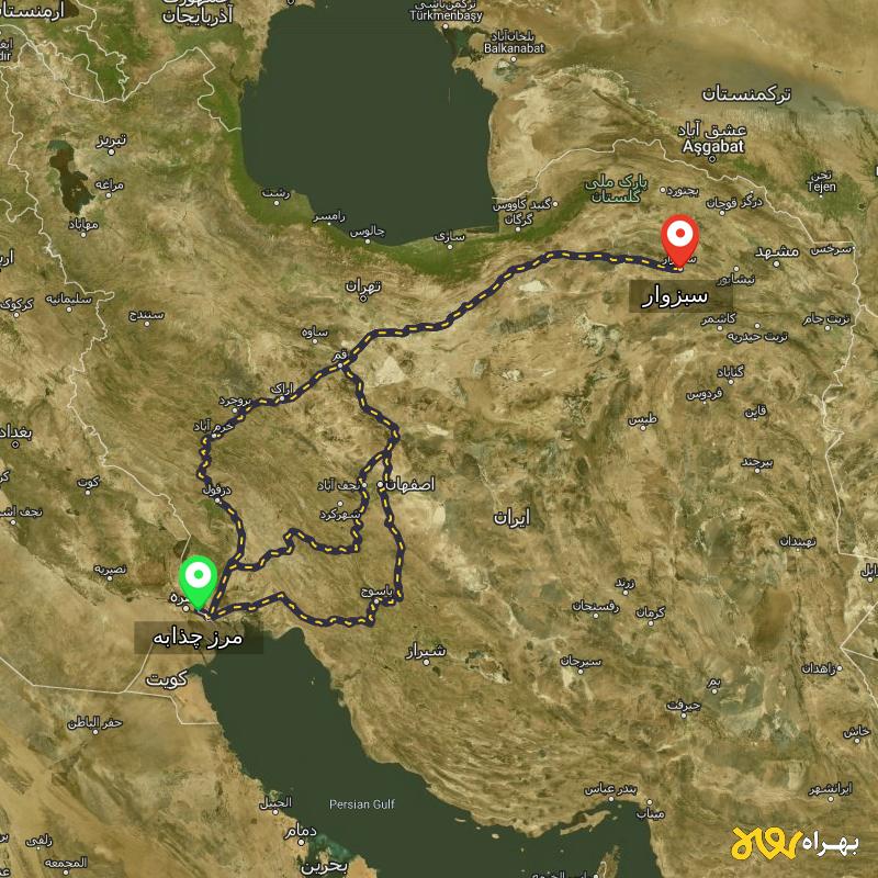 مسافت و فاصله سبزوار تا مرز چذابه - استان خوزستان از ۳ مسیر - اردیبهشت ۱۴۰۳